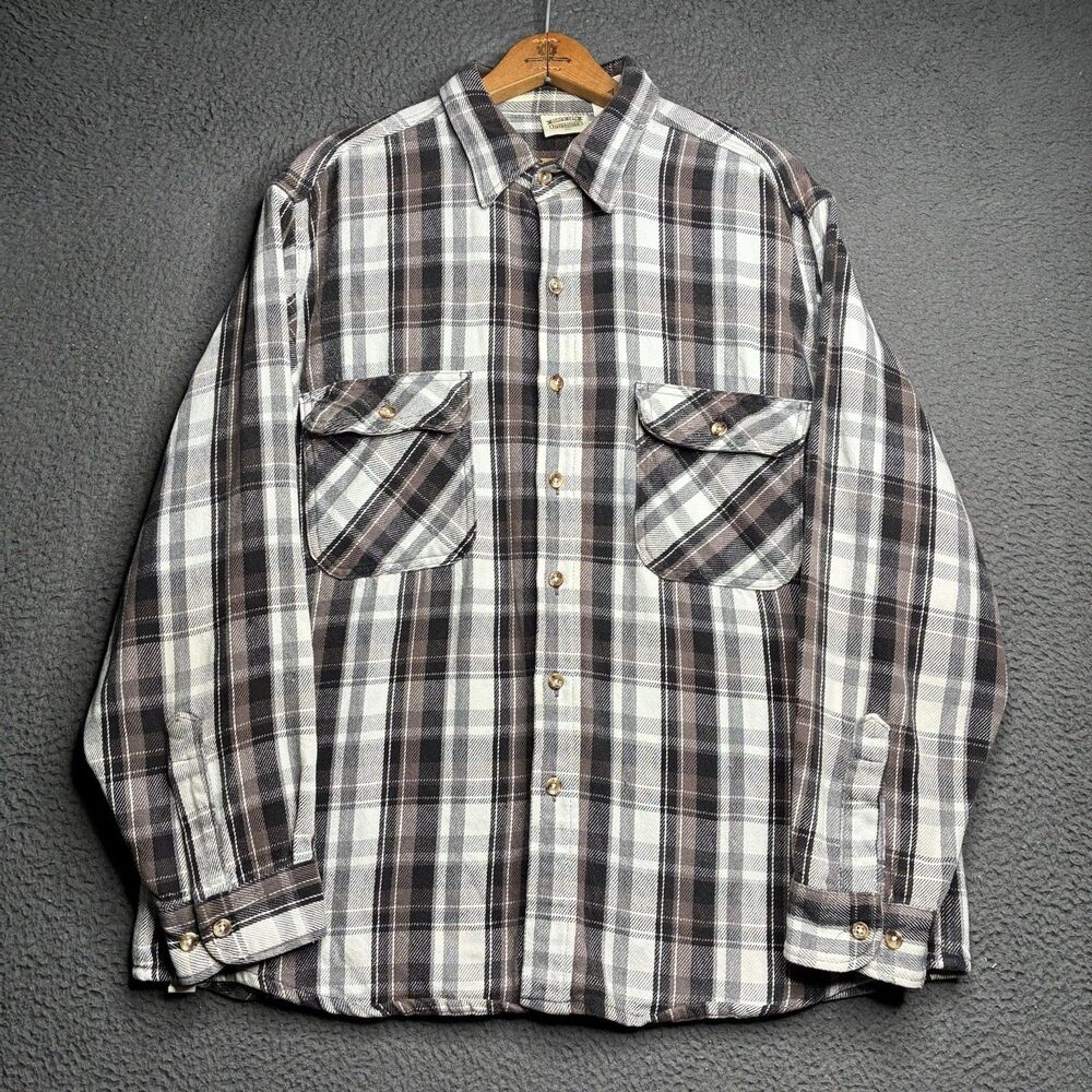 Vintage Five Brothers White Black Shadow Plaid Cotton Logger Flannel Shirt XL